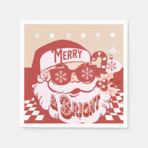 Lustiger Weihnachtsmann Retro Rot Pink Weihnachtsf Serviette