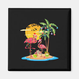 Lustiger Weihnachtsmann Rosa Flamingo Palme Weihna Magnet