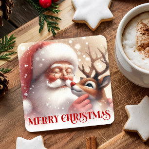 Lustiger Weihnachtsmann Roter Nasen-Rudolph-Unters Rechteckiger Pappuntersetzer