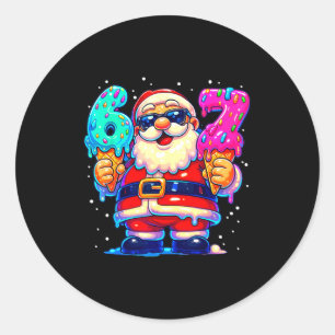 Lustiger Weihnachtsmann sagt sechs sieben 67 Meme  Runder Aufkleber