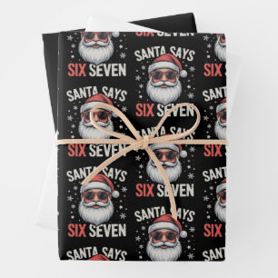 Lustiger Weihnachtsmann sagt sechs sieben Weihnach Geschenkpapier Set