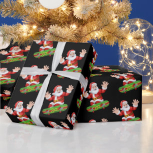 Lustiger Weihnachtsmann Skateboarding Muster Weihn Geschenkpapier