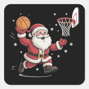 Lustiger Weihnachtsmann spielt Basketball Weihnach Quadratischer Aufkleber