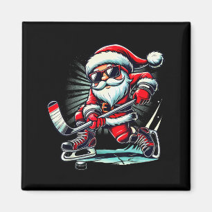 Lustiger Weihnachtsmann spielt Eishockey Liebhaber Magnet