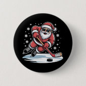 Lustiger Weihnachtsmann spielt Eishockey Xmas Button (Vorderseite)