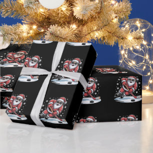 Lustiger Weihnachtsmann spielt Eishockey Xmas Geschenkpapier