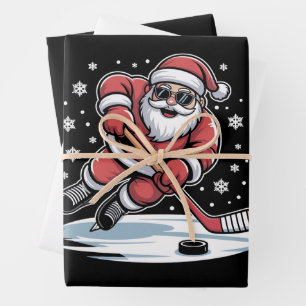 Lustiger Weihnachtsmann spielt Eishockey Xmas Geschenkpapier Set