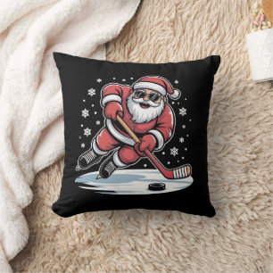 Lustiger Weihnachtsmann spielt Eishockey Xmas  Kissen