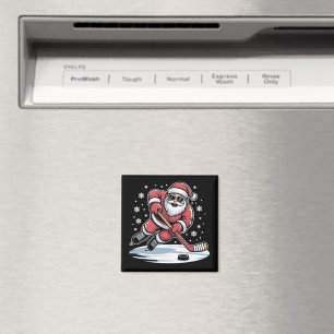 Lustiger Weihnachtsmann spielt Eishockey Xmas  Magnet