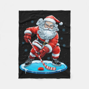 Lustiger Weihnachtsmann spielt Eishockey Xmas Spor Fleecedecke