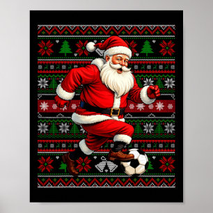 Lustiger Weihnachtsmann spielt Fußball hässlicher Poster