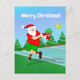 Lustiger Weihnachtsmann spielt Pickleball Frohe We Feiertagspostkarte