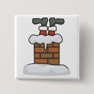 lustiger Weihnachtsmann steckt im Schornstein Button