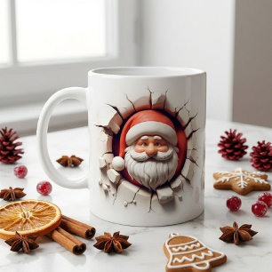 Lustiger Weihnachtsmann steckt in der Wand 3D-Kaff Kaffeetasse