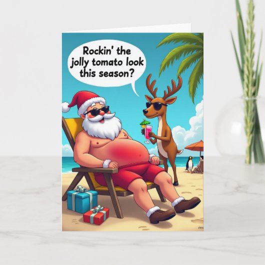 Lustiger Weihnachtsmann-Strandtag-Weihnachtskarte Karte (Vorderseite)