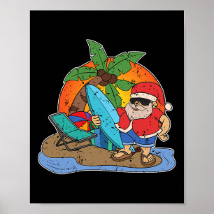 Lustiger Weihnachtsmann-Surfer Hawaiianischer Weih Poster