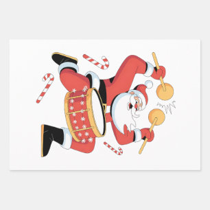 Lustiger Weihnachtsmann-Trommler hässlicher Weihna Geschenkpapier Set
