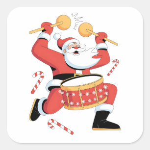 Lustiger Weihnachtsmann-Trommler hässlicher Weihna Quadratischer Aufkleber