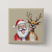 Lustiger Weihnachtsmann und Rentiere Weihnachten W Button (Vorderseite)