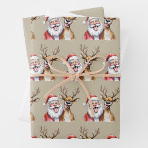 Lustiger Weihnachtsmann und Rentiere Weihnachten W Geschenkpapier Set