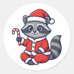 Lustiger Weihnachtsmann-Waschbär-Weihnachtssticker Runder Aufkleber
