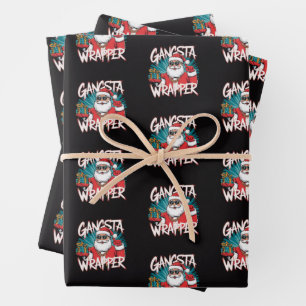 Lustiger Weihnachtsmann Weihnachts-Gangsta-Wrapper Geschenkpapier Set
