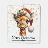 Lustiger Weihnachtsmannhut-Giraffe Frohe Weihnacht Keramikornament (Links)