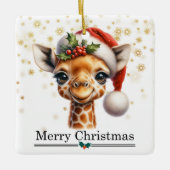 Lustiger Weihnachtsmannhut-Giraffe Frohe Weihnacht Keramikornament (Vorderseite)