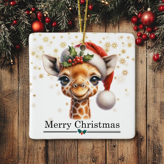 Lustiger Weihnachtsmannhut-Giraffe Frohe Weihnacht Keramikornament
