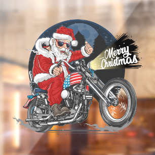 Lustiger Weihnachtsmotorrad fahrender Weihnachtsma Fensteraufkleber