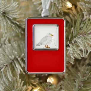 Lustiger Weihnachtsmöwe mit Kranz und Lichtern Rahmen-Ornament Silber