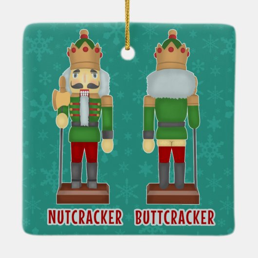 Lustiger Weihnachtsnussknacker Buttcracker Keramikornament (Rückseite)