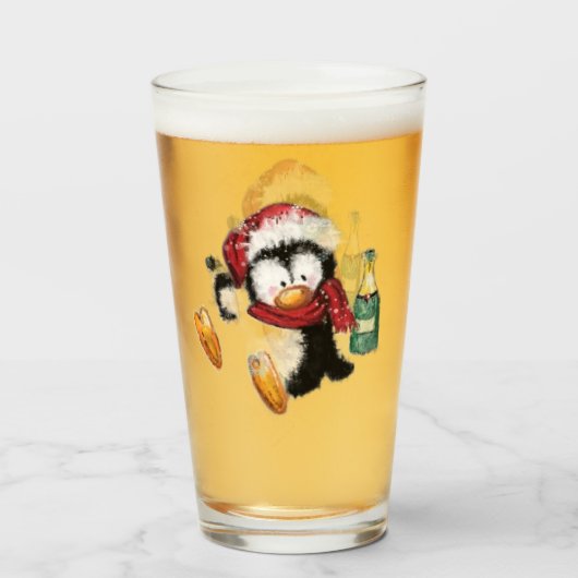 Lustiger Weihnachtspinguin Glas (Vorne (Gefüllt))