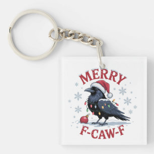 Lustiger Weihnachtsrabe Merry F-Caw-F Schwarzer Vo Schlüsselanhänger