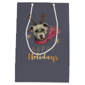 Lustiger Weihnachtsren-Pitbull-Hund Mittlere Geschenktüte (Rückseite)