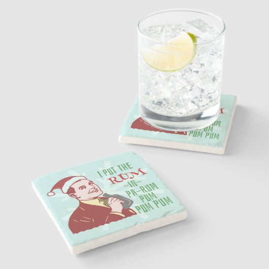 Lustiger WeihnachtsRetro Mann-trinkender Steinuntersetzer (Seitenansicht)