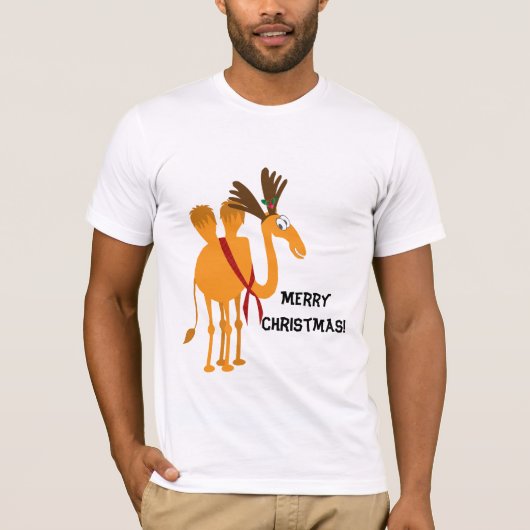 Lustiger WeihnachtsT - Shirt - Kamel im Ren-Anzug (Vorderseite)