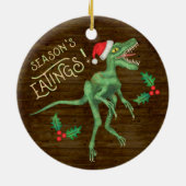Lustiger Weihnachtsvelociraptor-Dinosaurier Keramik Ornament (Hinten)