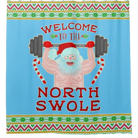 Lustiger Weihnachtsweihnachtsmann Swole Duschvorhang (Vorderseite)
