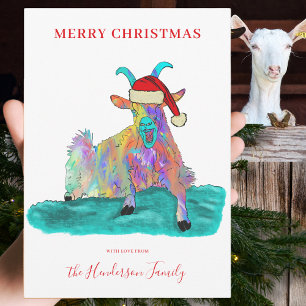 Lustiger Weihnachtsziege, die schreit und eine San Feiertagskarte