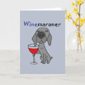 Lustiger Weimaraner Hund, der Rotwein trinkt Karte (Gelbe Blume)