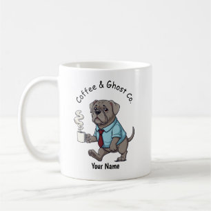 Lustiger Weimaraner-Hund im Geschäftsanzug Kaffee Kaffeetasse