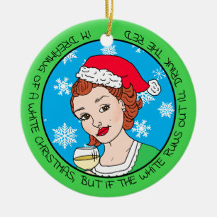 Lustiger Wein Humor Retro Dame Weihnachten Keramik Ornament