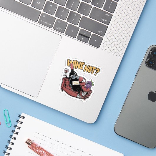 Lustiger Wein und Trauben Aufkleber (Laptop mit iPhone)
