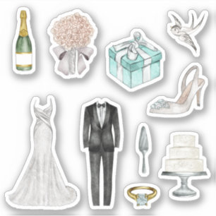 Lustiger Weißer Braut Bräutigam Hochzeitsplaner Aufkleber