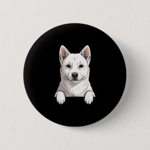 Lustiger weißer Koreanischer Jindo-Hund, der aus d Button