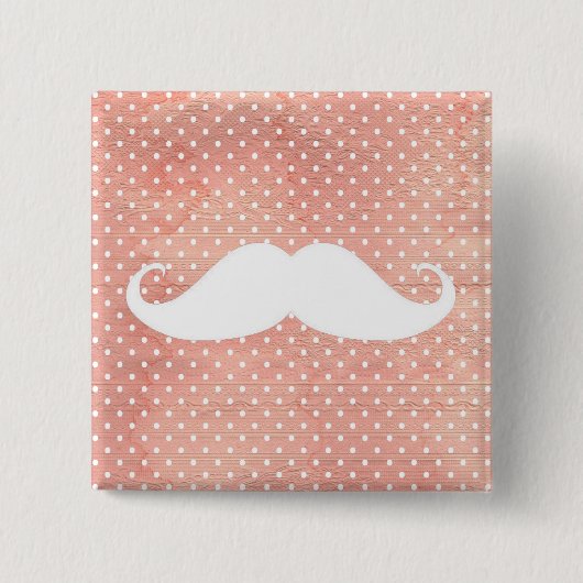 Lustiger weißer Schnurrbart auf rosa Tupfen-Muster Button (Vorderseite)