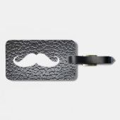 Lustiger weißer Schnurrbart auf schwarzem ledernem Gepäckanhänger (Rückseite horizontal)