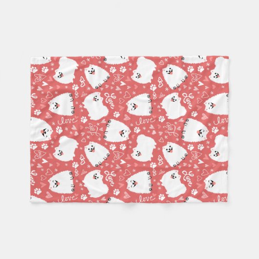 Lustiger weißer Spitz mit Herz-Muster Fleecedecke (Vorderseite (Horizontal))