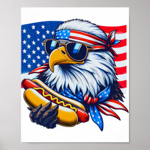 Lustiger Weißkopfseeadler Hotdog Amerikanische Fla Poster